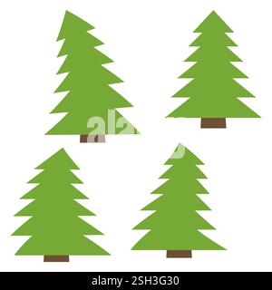 Set of four green pines on a white background. Vector illustration Stock Vector