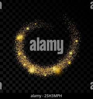 Light wave with gold glitter effect on a dark transparent background. Abstract swirl lines. Vector illustration Stock Vector