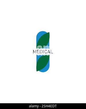 capsule with leaf logo vector, Herbal food supplement logo, Capsule pharmacy Medical Logo design template Stock Vector