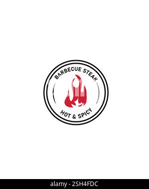 emblem barbeque steak logo design, Barbecue logo design or bbq and grill vector illustration Stock Vector