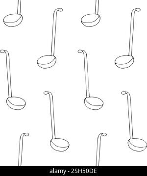 Vector seamless pattern of hand drawn sketch doodle outline ladle isolated on white background Stock Vector