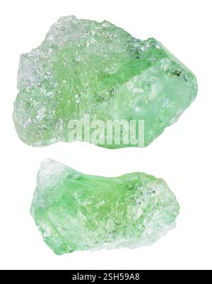 various specimens of uncut herderite rocks cutout on white background Stock Photo