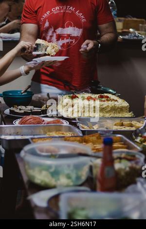 Festive Table Spread with Various Dishes Stock Photo