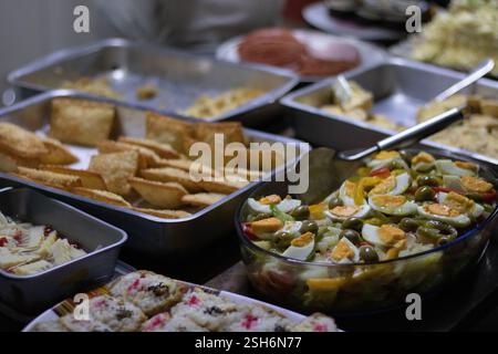 Variety of Dishes on a Dinner Buffet Table Stock Photo