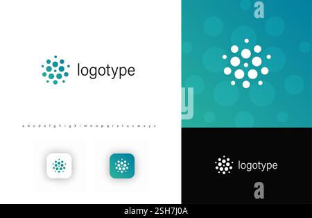 Abstract circular dot cluster logo, symbolizing connection, technology, and innovation. Ideal for AI, blockchain, data analytics, fintech, biotech Stock Vector