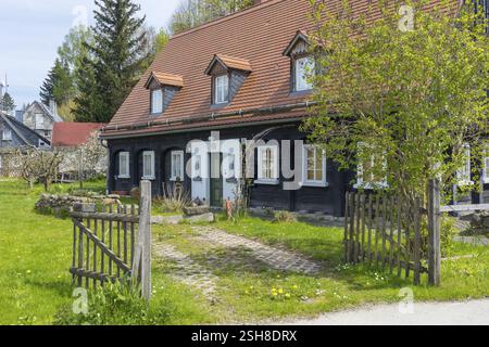 Listed Umgebindehaeuser in the Laeuterau, Seifhennersdorf, Zittauer Gebirge, Saxony, Germany, Europe Stock Photo