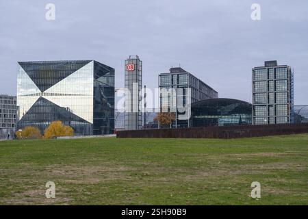 Cube office building, main railway station, Spreebogenpark, Berlin, Germany, Europe Stock Photo