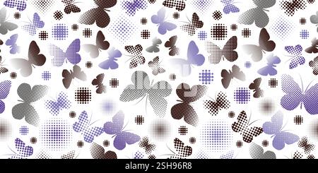 Seamless background butterflies halftone. hand drawing. Not AI. Vector illustration Stock Vector