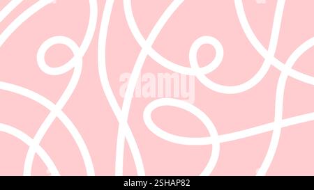Wide abstract background with hand drawn white line, doodle. Horizontal banner with pink background Stock Vector