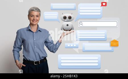 Engaging with a virtual assistant in a modern technology setting Stock Photo