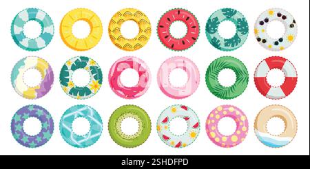 Summer floaters clipart set. Floaters and inflatable ring clip art collection with colorful design swimming elements vector illustration. Stock Vector