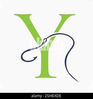 Initial Letter Y Fishing Hook Logo Design Concept For Fishing Logo Company Stock Vector