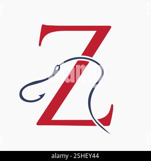 Initial Letter Z Fishing Hook Logo Design Concept For Fishing Logo Company Stock Vector