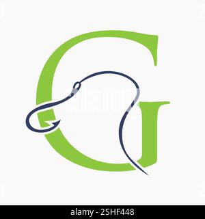 Initial Letter G Fishing Hook Logo Design Concept For Fishing Logo Company Stock Vector