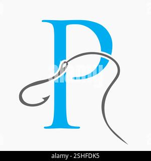 Initial Letter P Fishing Hook Logo Design Concept For Fishing Logo Company Stock Vector