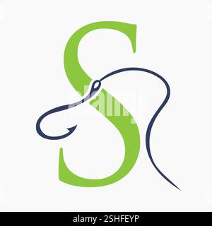 Initial Letter S Fishing Hook Logo Design Concept For Fishing Logo Company Stock Vector