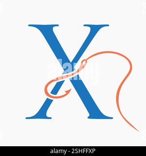 Initial Letter X Fishing Hook Logo Design Concept For Fishing Logo Company Stock Vector