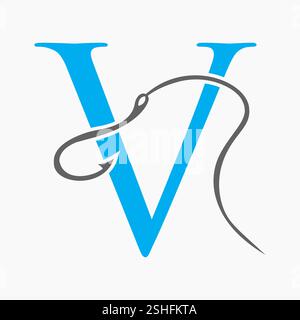 Initial Letter V Fishing Hook Logo Design Concept For Fishing Logo Company Stock Vector
