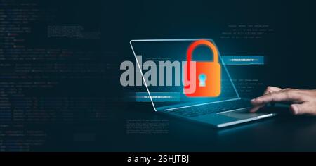 Cyber security concept, Login, User, Identification information security and encryption, Secure access to user personal information, Screen padlock, S Stock Photo