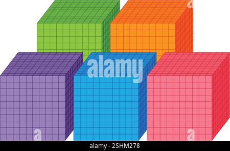 Five vibrant cubes arranged in a grid pattern Stock Vector