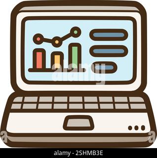 Office laptop vector doodle illustration and graphic. Part of business and office category. Stock Vector