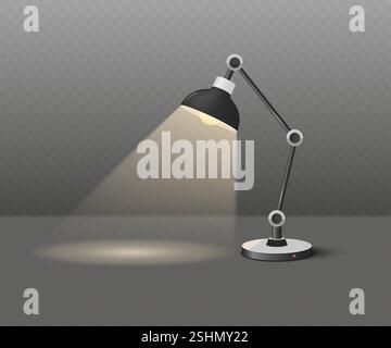 Table luminous lamp with adjustable body in gray tones isolated on dark background. Vector 3d illustration. Stock Vector