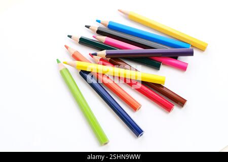 Colored sharpened wooden pencils in various colors Stock Photo