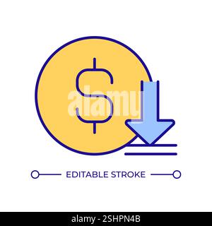 Coin value decrease RGB color icon Stock Vector