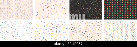 Set of colorful small dash seamless patterns. Hand drawn noise texture. Stock Vector