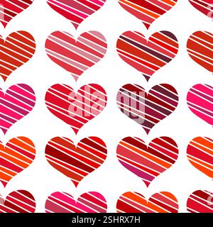 Seamless pattern with red hearts. Different red hearts on a white background. Vector valentine illustration. Stock Vector