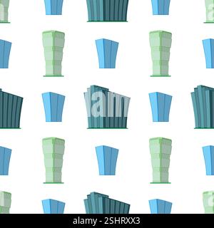 Seamless Pattern with modern isometric building on a white background. View of the building from the bottom. Vector illustration. Stock Vector