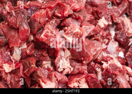 Close-up of fresh raw beef chunks, ready for cooking Stock Photo
