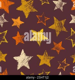 Seamless Pattern with hand drawn blue Stars on blue background. Abstract grunge texture. Vector illustration Stock Vector