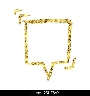 Gold glitter sketch speech bubble. Hand drawn blank Speech Bubble. Dialog empty cloud on white background. Vector illustration. Stock Vector