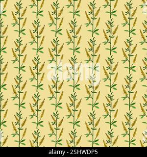 Botanical abstract plant seamless pattern with wildflowers vector illustration.Repeating retro floral pattern in yellow color background. Graphic desi Stock Vector