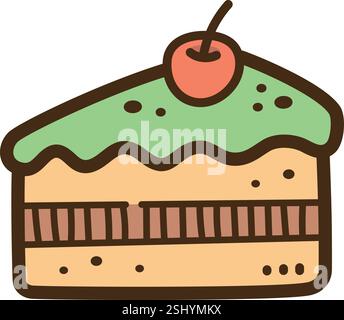 Cherry layer cake vector doodle illustration and graphic Stock Vector