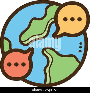 Global communication vector doodle illustration and graphic. Part of communication category. Stock Vector