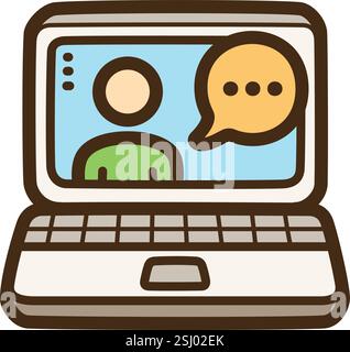 Laptop vector doodle illustration and graphic. Part of communication category. Stock Vector