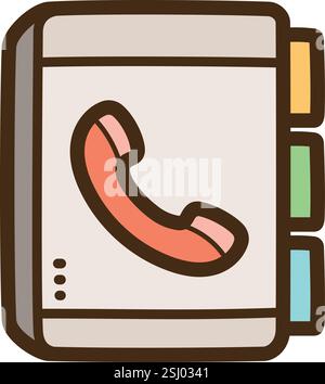 Phone book vector doodle illustration and graphic. Part of communication category. Stock Vector