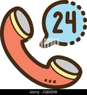 24h call center vector doodle illustration and graphic. Part of contact us category. Stock Vector