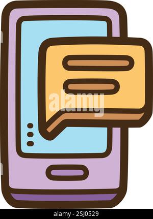 Phone messaging vector doodle illustration and graphic. Part of contact us category. Stock Vector