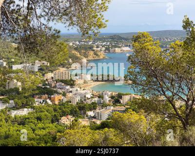 Aerial view view of tourist town - Peguera On The Island Of Mallorca Balearic Islands Mediterranean Sea Spain Paguera Is A Tourist Town Located In The Southwest Of Mallorca 2sj0737 