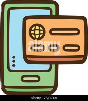 Contactless payment vector doodle illustration and graphic. Part of ecommerce category. Stock Vector