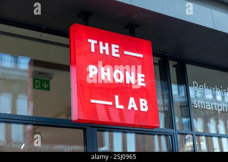 The phone lab store is a phone repair shop at Potterstraat 4 Utrecht in the Netherlands. Stock Photo
