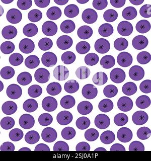Seamless pattern of purple blueberries on a white background, flat cartoon style Stock Vector