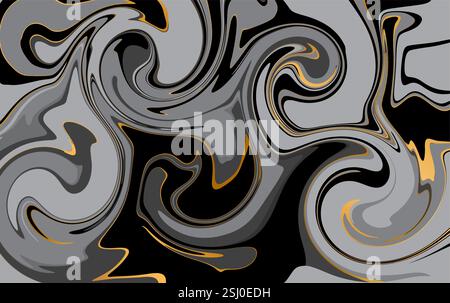 Abstract Artwork Background vector. Liquid Wave Black and Gray Gold Color Design Stock Vector