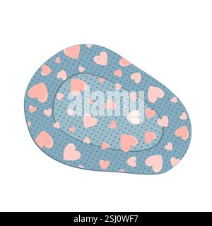 Cute kids sticking eye plaster with hearts pattern. Isolated vector illustration. Amblyopia, strabismus, or lazy eye treatment concept Stock Vector