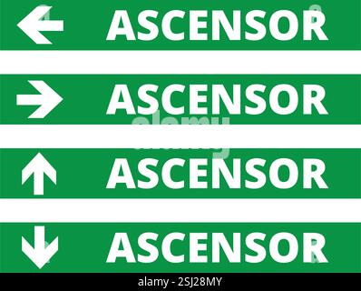 Green ascensor signs with directional arrows on a white background (trad. elevator) Stock Vector