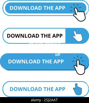 White and blue download the app bar button on a white background (trad. add to cart) Stock Vector