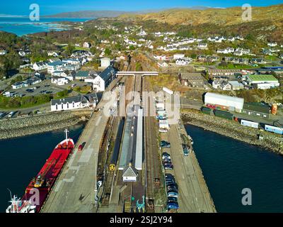 Kyle of Lochalsh Highland Scotland the railway station and the houses on the hillside Stock Photo